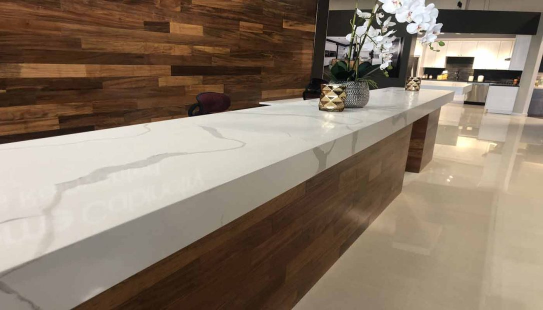 Q Quartz Calacatta Classic With Miter Edge Precision Stone Design